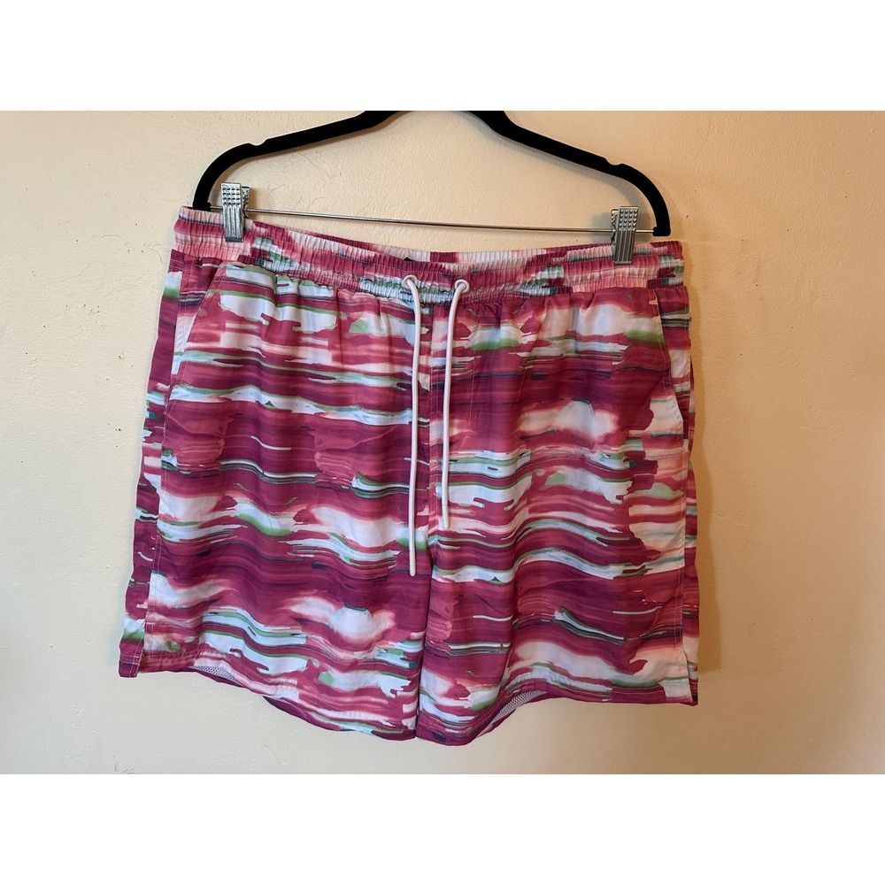 CSG Mens 2XL Swim Trunks Pink Abstract Brushstroke Mesh Lined Board Shorts